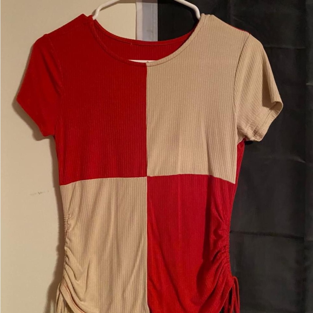 Red and Cream Colored Shirt